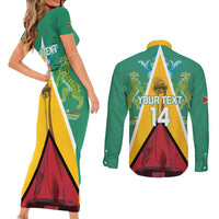 Custom Guyana Cricket Amazon Warriors Couples Matching Short Sleeve Bodycon Dress and Long Sleeve Button Shirt Flag Style - Wonder Print Shop