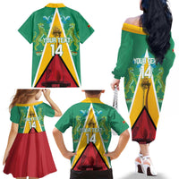 Custom Guyana Cricket Amazon Warriors Family Matching Off The Shoulder Long Sleeve Dress and Hawaiian Shirt Flag Style - Wonder Print Shop
