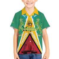 Custom Guyana Cricket Amazon Warriors Family Matching Short Sleeve Bodycon Dress and Hawaiian Shirt Flag Style - Wonder Print Shop