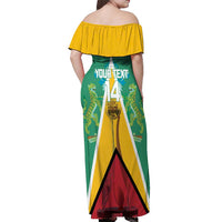 Custom Guyana Cricket Amazon Warriors Off Shoulder Maxi Dress Flag Style - Wonder Print Shop