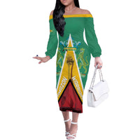Custom Guyana Cricket Amazon Warriors Off The Shoulder Long Sleeve Dress Flag Style - Wonder Print Shop