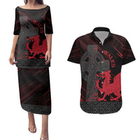 Wales Couples Matching Puletasi and Hawaiian Shirt Celtic Cross Welsh Red Dragon - Wonder Print Shop