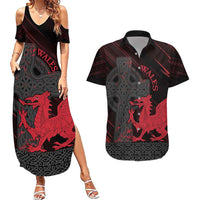 Wales Couples Matching Summer Maxi Dress and Hawaiian Shirt Celtic Cross Welsh Red Dragon - Wonder Print Shop