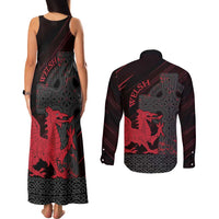 Wales Couples Matching Tank Maxi Dress and Long Sleeve Button Shirt Celtic Cross Welsh Red Dragon - Wonder Print Shop