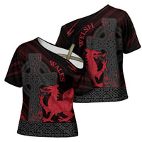 Wales Cross Shoulder Shirt Celtic Cross Welsh Red Dragon - Wonder Print Shop