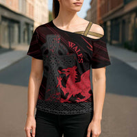 Wales Cross Shoulder Shirt Celtic Cross Welsh Red Dragon - Wonder Print Shop
