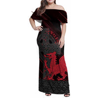 Wales Family Matching Off Shoulder Maxi Dress and Hawaiian Shirt Celtic Cross Welsh Red Dragon - Wonder Print Shop