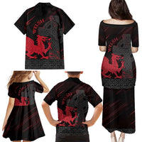 Wales Family Matching Puletasi and Hawaiian Shirt Celtic Cross Welsh Red Dragon - Wonder Print Shop