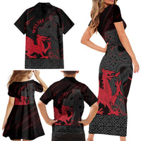 Wales Family Matching Short Sleeve Bodycon Dress and Hawaiian Shirt Celtic Cross Welsh Red Dragon - Wonder Print Shop