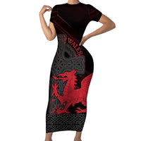 Wales Family Matching Short Sleeve Bodycon Dress and Hawaiian Shirt Celtic Cross Welsh Red Dragon - Wonder Print Shop