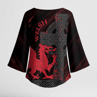 Wales Kimono Sleeve Blouse Celtic Cross Welsh Red Dragon - Wonder Print Shop