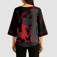 Wales Kimono Sleeve Blouse Celtic Cross Welsh Red Dragon - Wonder Print Shop