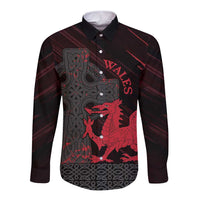 Wales Long Sleeve Button Shirt Celtic Cross Welsh Red Dragon - Wonder Print Shop