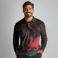 Wales Long Sleeve Polo Shirt Celtic Cross Welsh Red Dragon - Wonder Print Shop