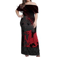 Wales Off Shoulder Maxi Dress Celtic Cross Welsh Red Dragon - Wonder Print Shop