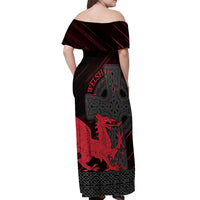 Wales Off Shoulder Maxi Dress Celtic Cross Welsh Red Dragon - Wonder Print Shop