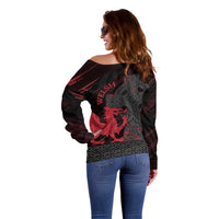 Wales Off Shoulder Sweater Celtic Cross Welsh Red Dragon - Wonder Print Shop
