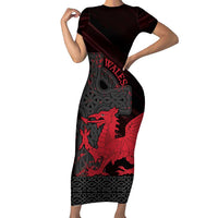Wales Short Sleeve Bodycon Dress Celtic Cross Welsh Red Dragon - Wonder Print Shop