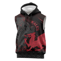 Wales Sleeveless Hoodie Celtic Cross Welsh Red Dragon - Wonder Print Shop