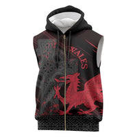 Wales Sleeveless Zip Hoodie Celtic Cross Welsh Red Dragon - Wonder Print Shop