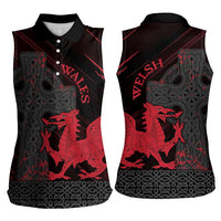 Wales Women Sleeveless Polo Shirt Celtic Cross Welsh Red Dragon - Wonder Print Shop