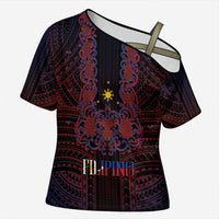 Filipino Barong Tagalog Inspired Personalised Cross Shoulder Shirt Mabuhay Philippines Festival Polynesian Pattern