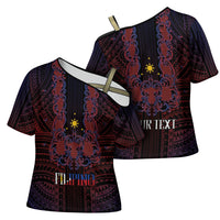 Filipino Barong Tagalog Inspired Personalised Cross Shoulder Shirt Mabuhay Philippines Festival Polynesian Pattern
