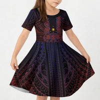 Filipino Barong Tagalog Inspired Personalised Kid Short Sleeve Dress Mabuhay Philippines Festival Polynesian Pattern