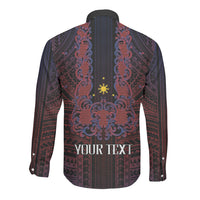 Filipino Barong Tagalog Inspired Personalised Long Sleeve Button Shirt Mabuhay Philippines Festival Polynesian Pattern
