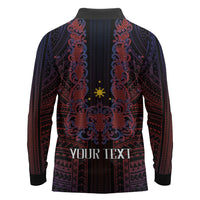 Filipino Barong Tagalog Inspired Personalised Long Sleeve Polo Shirt Mabuhay Philippines Festival Polynesian Pattern