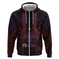 Filipino Barong Tagalog Inspired Personalised Zip Hoodie Mabuhay Philippines Festival Polynesian Pattern