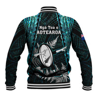 New Zealand Silver Fern Rugby Baseball Jacket Aotearoa All Black Dabbing Ball With Maori Paua Shell - Wonder Print Shop