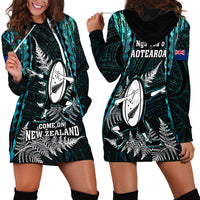 New Zealand Silver Fern Rugby Hoodie Dress Aotearoa All Black Dabbing Ball With Maori Paua Shell - Wonder Print Shop