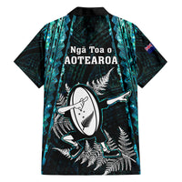 New Zealand Silver Fern Rugby Kid Hawaiian Shirt Aotearoa All Black Dabbing Ball With Maori Paua Shell - Wonder Print Shop