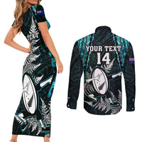 Custom New Zealand Silver Fern Rugby Couples Matching Short Sleeve Bodycon Dress and Long Sleeve Button Shirts Aotearoa All Black Dabbing Ball With Maori Paua Shell - Wonder Print Shop