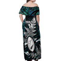 Custom New Zealand Silver Fern Rugby Off Shoulder Maxi Dress Aotearoa All Black Dabbing Ball With Maori Paua Shell - Wonder Print Shop