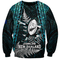 Custom New Zealand Silver Fern Rugby Sweatshirt Aotearoa All Black Dabbing Ball With Maori Paua Shell - Wonder Print Shop