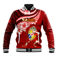 Tonga Rugby Baseball Jacket Ikale Tahi Tongan Ngatu Pattern With Dabbing Ball - Wonder Print Shop