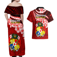 Tonga Rugby Couples Matching Off Shoulder Maxi Dress and Hawaiian Shirt Ikale Tahi Tongan Ngatu Pattern With Dabbing Ball - Wonder Print Shop