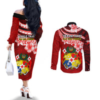 tonga-rugby-couples-matching-off-the-shoulder-long-sleeve-dress-and-long-sleeve-button-shirts-ikale-tahi-tongan-ngatu-pattern-with-dabbing-ball