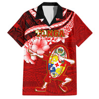 Tonga Rugby Family Matching Long Sleeve Bodycon Dress and Hawaiian Shirt Ikale Tahi Tongan Ngatu Pattern With Dabbing Ball - Wonder Print Shop