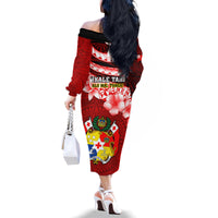 Tonga Rugby Family Matching Off Shoulder Long Sleeve Dress and Hawaiian Shirt Ikale Tahi Tongan Ngatu Pattern With Dabbing Ball - Wonder Print Shop