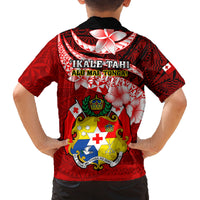 Tonga Rugby Family Matching Off Shoulder Short Dress and Hawaiian Shirt Ikale Tahi Tongan Ngatu Pattern With Dabbing Ball - Wonder Print Shop