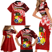 Tonga Rugby Family Matching Short Sleeve Bodycon Dress and Hawaiian Shirt Ikale Tahi Tongan Ngatu Pattern With Dabbing Ball - Wonder Print Shop