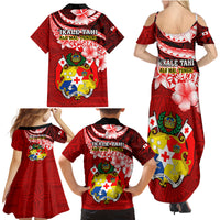 Tonga Rugby Family Matching Summer Maxi Dress and Hawaiian Shirt Ikale Tahi Tongan Ngatu Pattern With Dabbing Ball - Wonder Print Shop