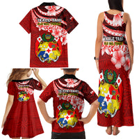 Tonga Rugby Family Matching Tank Maxi Dress and Hawaiian Shirt Ikale Tahi Tongan Ngatu Pattern With Dabbing Ball - Wonder Print Shop