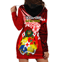 Tonga Rugby Hoodie Dress Ikale Tahi Tongan Ngatu Pattern With Dabbing Ball - Wonder Print Shop