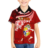 Tonga Rugby Kid Hawaiian Shirt Ikale Tahi Tongan Ngatu Pattern With Dabbing Ball - Wonder Print Shop