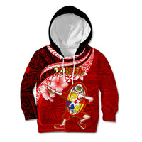 Tonga Rugby Kid Hoodie Ikale Tahi Tongan Ngatu Pattern With Dabbing Ball - Wonder Print Shop