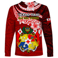 Tonga Rugby Long Sleeve Shirt Ikale Tahi Tongan Ngatu Pattern With Dabbing Ball - Wonder Print Shop
